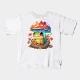 Cottagecore aesthetic frog on Mushroom Kids T-Shirt